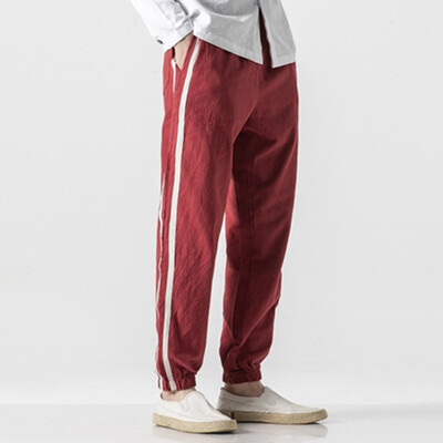 

Gobestart Mens New Style Fashion Flax Retro Trousers Large Individualized Printed Trouser
