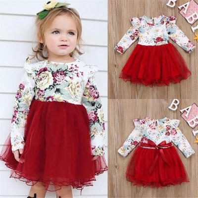 

Toddler Kids Baby Girls Floral Long Sleeve Tulle Tutu Skirts Dress Outfits Set
