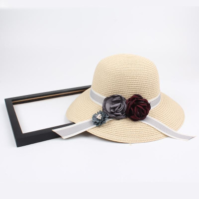 

Fashion Women Rose Bowknot Straw Hat Wide Brim Foldable Travelling Beach Fisherman Bonnie chapeau