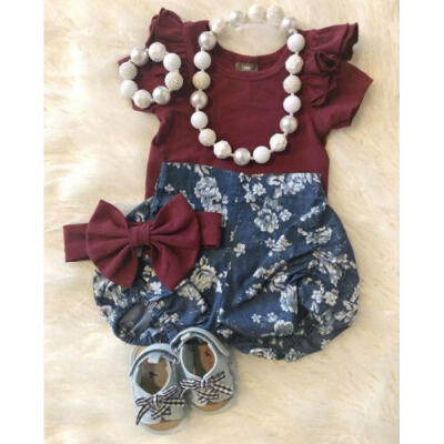 

US Stock Newborn Infant Baby Girl Floral Clothes Tops RomperShort Pants Outfits