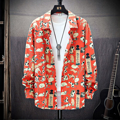 

Tailored Mens New Style Leisure Printed Long Sleeve Shirt Fashionable Loose Flower Shirt