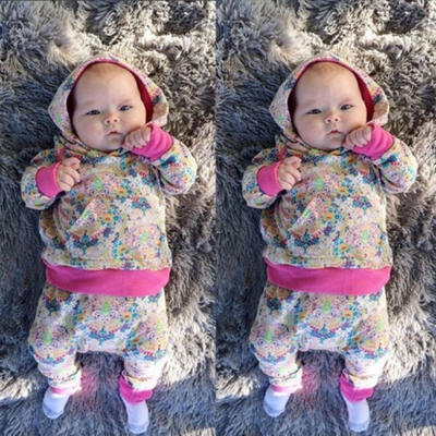 

2pcs Newborn Baby Boys Girl Multicolor Hoodies Tops Pants Outfits Set Clothes