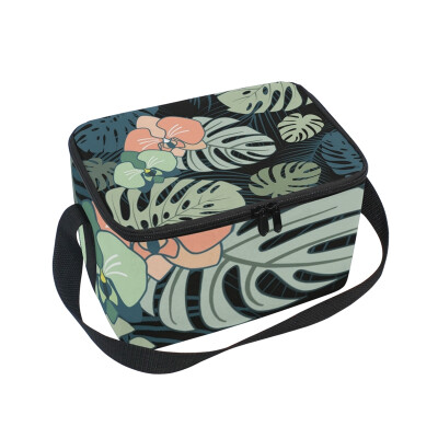 

ALAZA Lunch Box Insulated Lunch Bag Large Cooler Tote Bag Tropical Leaf Black Background for Men Women Girls Boys