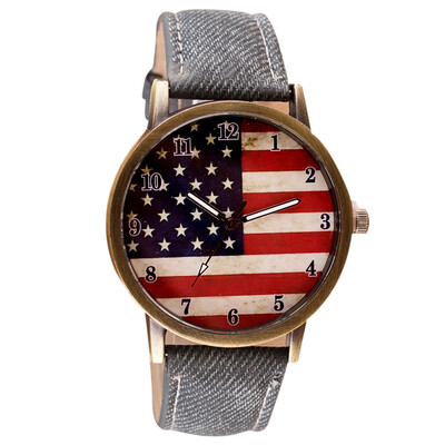 

Luxury Watch Women American Flag pattern Leather Band Analog Vogue Wrist Quartz Watchesbayan kol saati montre femme 533