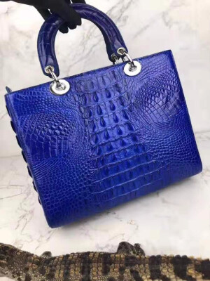 

Hot sale Genuine crocodile leather women tote handbag alligator head skin lady shoulder bag purple&blue color with cow lining