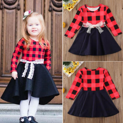 

AU Xmas Toddler Baby Girl Christmas Romper Dress Bodysuit Plaid Outfit Clothes