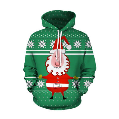 

Autumn Winter Mens Christmas Hoodies 3D Santa Claus Print Pullovers Sport Loose Large Size Hooded Sweatshirts