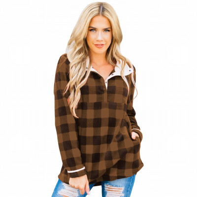 

Plaid womens sweatshirt lapel long-sleeved warm sweatshirt shirt womens