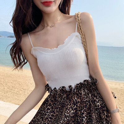 

Womens Sexy Solid Ruffles Knitted Camisole