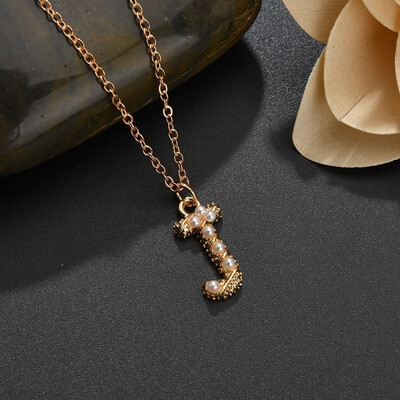 

New Alloy Necklace Creative Design Simple Female Letters Pearl Pendant Necklace Jewelry Beautiful Romantic Wedding Party