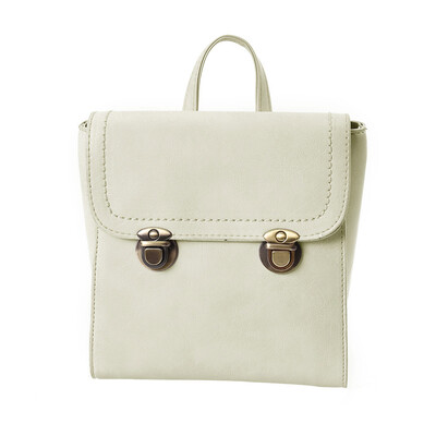 

British Style Women Dual Lock Backpack PU Leather Vintage School Bag