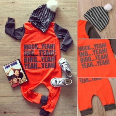 

Cute newborn baby boy girl dress long sleeve jumpsuit hat 2 piece suit