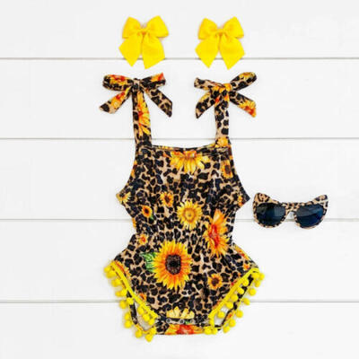 

Infant Baby Kid Girl Sunflower Leopard Romper Bodysuit Jumpsuit Headband Clothes
