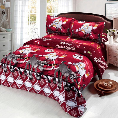 

4pcs Polyester Fiber 3D Printed Cartoon Merry Christmas Gift Santa Claus Deep Pocket Bedding Set Bedclothes Cover Bed Sheet 2 Pill