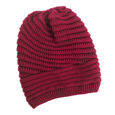 

Autumn Winter Hat Striped Knit Wool Hat Unisex Women Men Hedging Cap Solid Color Outdoor Warm Woolen Knitted Fold Hat