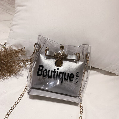 

Transparent chic chain bag female 2019 new wild jelly bucket bag foreign girl shoulder Messenger bag