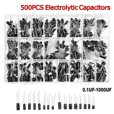 

500PCS 24 Values 01uF1000uF Aluminum Electrolytic Capacitors Assorted Kit Box 10V50V