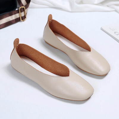 

Womens Shoes Korean Version Baitie Students Spring Retro Milk Shoes Single Shoes Womens Shoes Flat-heeled Bean Shoes