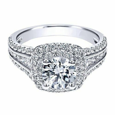 

Sparkling 925 Sterling Silver Gold Filled 320Ct Diamond Double Halo Engagement Wedding Band Rings