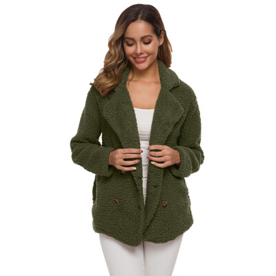 

Toponeto Women Casual Solid Outerwear Faux Fur Cardigan Loose Turn-down Button Coat