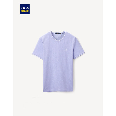 

HLA Haishu House Short Sleeve T-Shirt Male 2019 Summer New Net Color V-neck Set Flower Yarn Short THNTBJ2R017A Light Purple 17190104A56