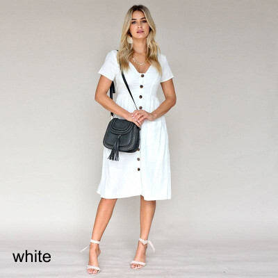 

Womens Holiday Strappy Button Pocket Ladies Summer Beach Midi Swing Sun Dress