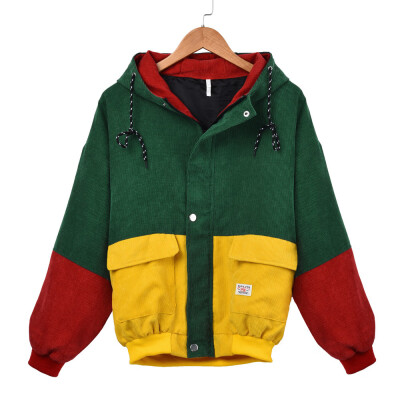 

Roseonmyhand Women Long Sleeve Corduroy Patchwork Oversize Jacket Windbreaker Coat Overcoat