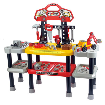 

DIY self-installing large tool table red bulldozer manual saw childrens puzzle play home simulation repair tool toy