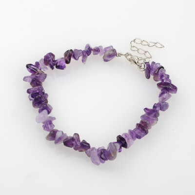 

Amethyst Chips Beaded Anklets with Zinc Alloy Lobster Claw Clasps&Iron End Chains Platinum 230mm