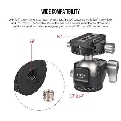 

Andoer D-40 Professional Double Panoramic Head CNC Machining Aluminum Alloy Ball Head Double U Notch Design Low Center of Gravity