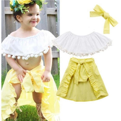 

2018 Baby Girls Outfit Toddler Kids Summer Skirt Outfits Set Long Tail And Headband