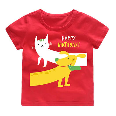 

Cute Cat Dog Print Summer Boys Loose Short Sleeve T-shirt O-Neck Daily Tops