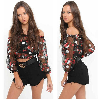 

Women Halter Off-shoulder Long Sleeve Sexy Top Blouse T-shirt Summer Shirt Tops