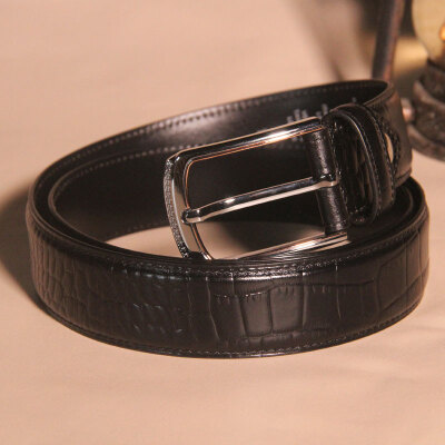 

Crocodile pin buckle business belt retro first layer leather mens belt logo