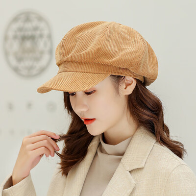 

New Corduroy Korean Edition Ladys Striped Octagonal Cap Duck Tongue Cap British Retro Beret in Autumn&Winter of 2019