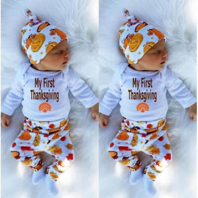 

Thanksgiving Newborn Baby Boys Girls Clothes Tops Romper Pants Leggings Hat Outfits Set