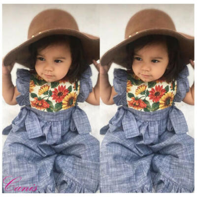 

Cute Toddler Kid Baby Girl Sunflower Clothes Sleeveless Romper Long Pants Outfit