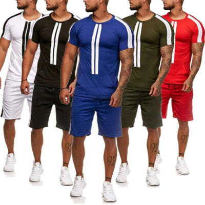 

2pcs Men Summer Short Tracksuit Sport Suit T-shirt Top Tee Shorts Pants UK Stock