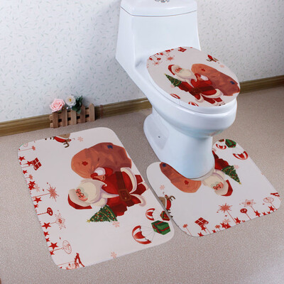 

〖Follure〗3PCS Christmas Bathroom Non-Slip Pedestal Rug Lid Toilet Cover Bath Mat Set