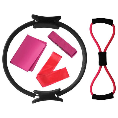 

5pcs Yoga Equipment Set Pilates Ring Yoga Cotton Strap Resistance Loop Band Figure 8 Resistance Band Exercise Stretching Strap