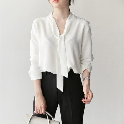 

Fashion Women Solid Color V-Neck Long Sleeve Casual Blouse T-Shirt Simple Tops