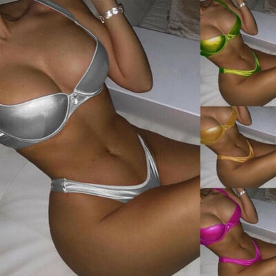 

Women PU Leather Push-Up Beachwear Swimming Suit Bikini Set Summer Swimsuit Swimwear