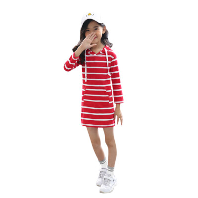 

Teen Kids Girls Long Sleeve Stripe Slim Pencil Skirt Hooded Princess Dress