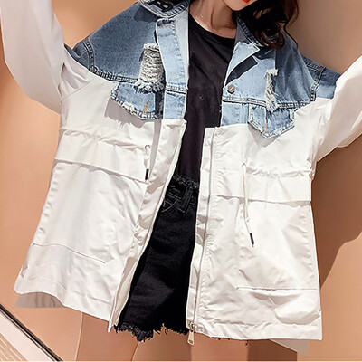 

Tailored Womens Winter Fashion Long Sleeve Spliced Jean Pocket Outwear Coat