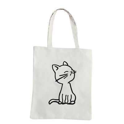 

Canvas Tote For Women Cartoon Cat Printed Shoulder Bags Cute Shopping Bags Female Large Capacity Handbag T10