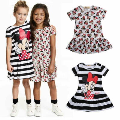 

Toddler Baby Girls Dress Minnie Mouse Striped Short Sleeve Romper Dress Sunsuit