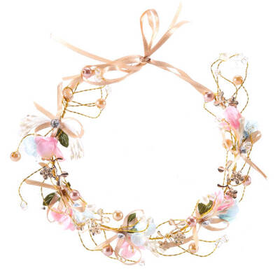 

Delicated Women Girl Boho Flower Floral Hairband Bowtie Pearl Headband Wreath Bride Wedding Beach Hairwear