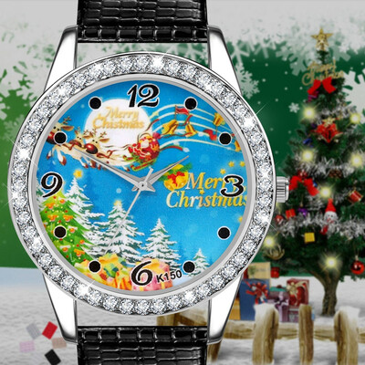 

Watch Men 2018 Relogio Christmas Snowman Pattern Leather Band Analog Quartz Vogue Watches Horas Dropship &Ff