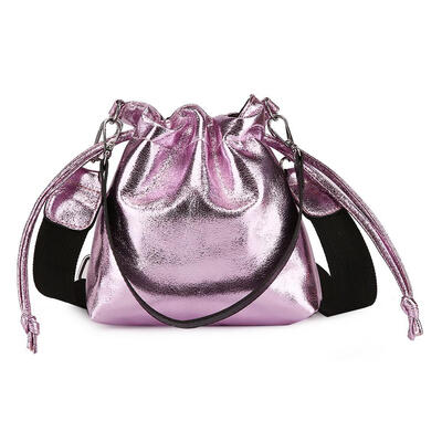 

Shoulder Drawstring Handbags Women PU Leather Glitter Bucket Messenger Bags