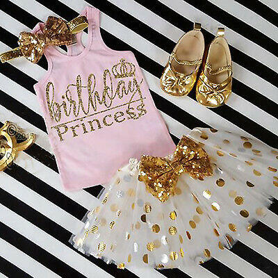 

Kid Baby Girl Birthday Outfit Top T-shirt Party Skirt Princess Dress Set Clothes